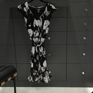 White House Black Market Monochrome Floral Midi Dress